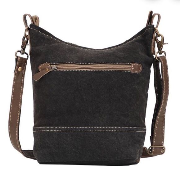 Myra Solidaster Crossbody Shoulder Upcycled Bag Leather Canvas Studded Floral - Picture 2 of 16